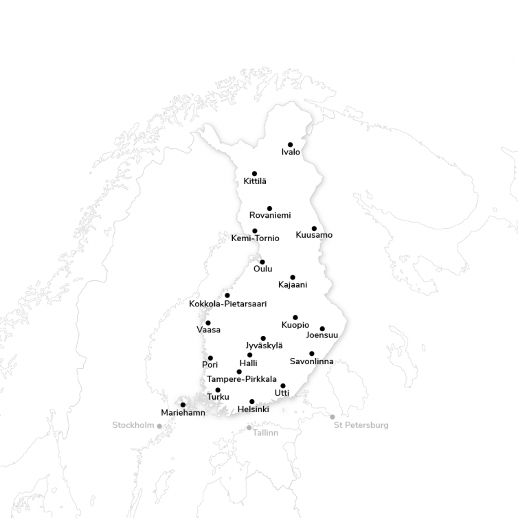 Map with all Finavia airports locations