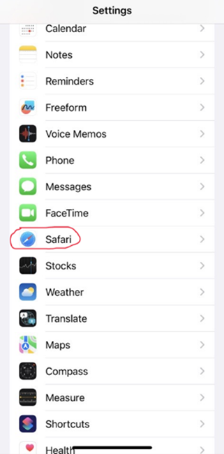 Go to your phone's settings and select the Safari app.