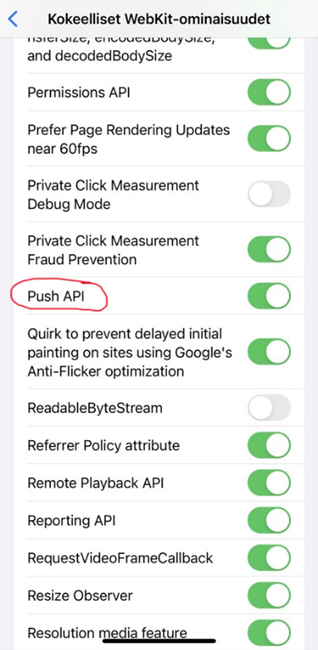 Etsi valikosta ’Push API’.